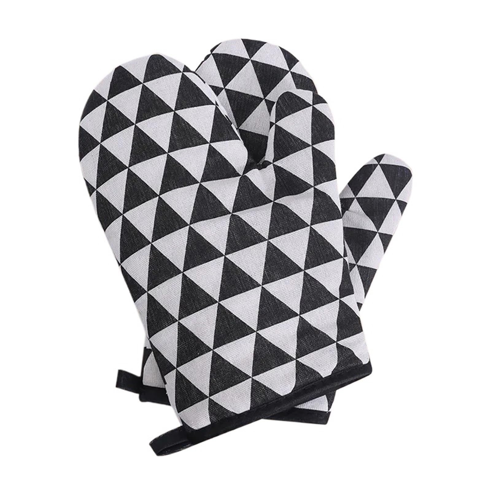 1 para izolowanych, odpornych na ciepło rękawic kuchennych i piekarnikowych do mikrofalówki, grillowania, gotowania pieczenia(Black and White)