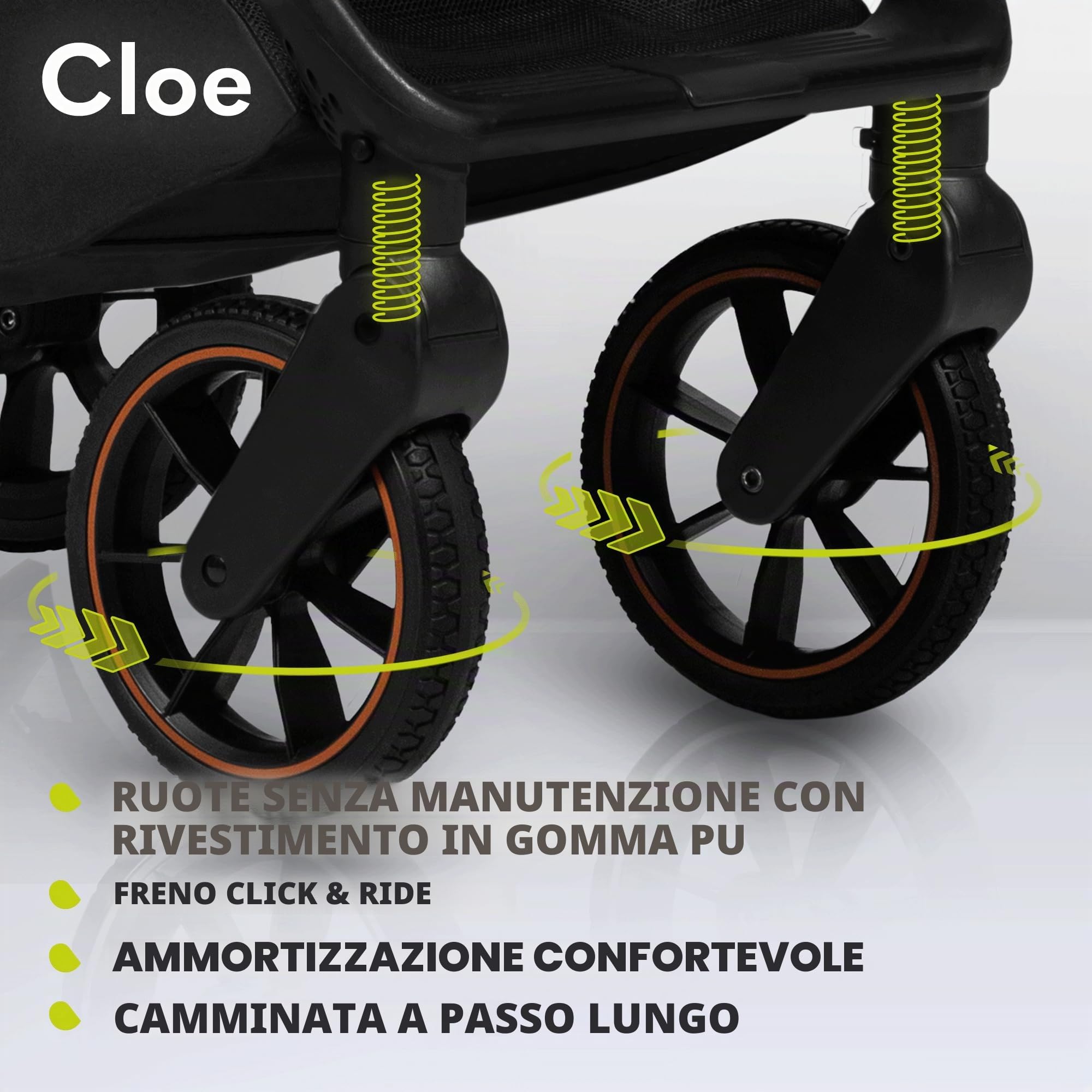 LIONELO Cloe Passeggino leggero e pieghevole per bambini da 0 fino a 22kg Schienale regolabile Posizione nanna Impermeabile, Cinture a 5 punti, Ruote XXL, Zanzariera, Portabicchieri (Momenti d'oro)