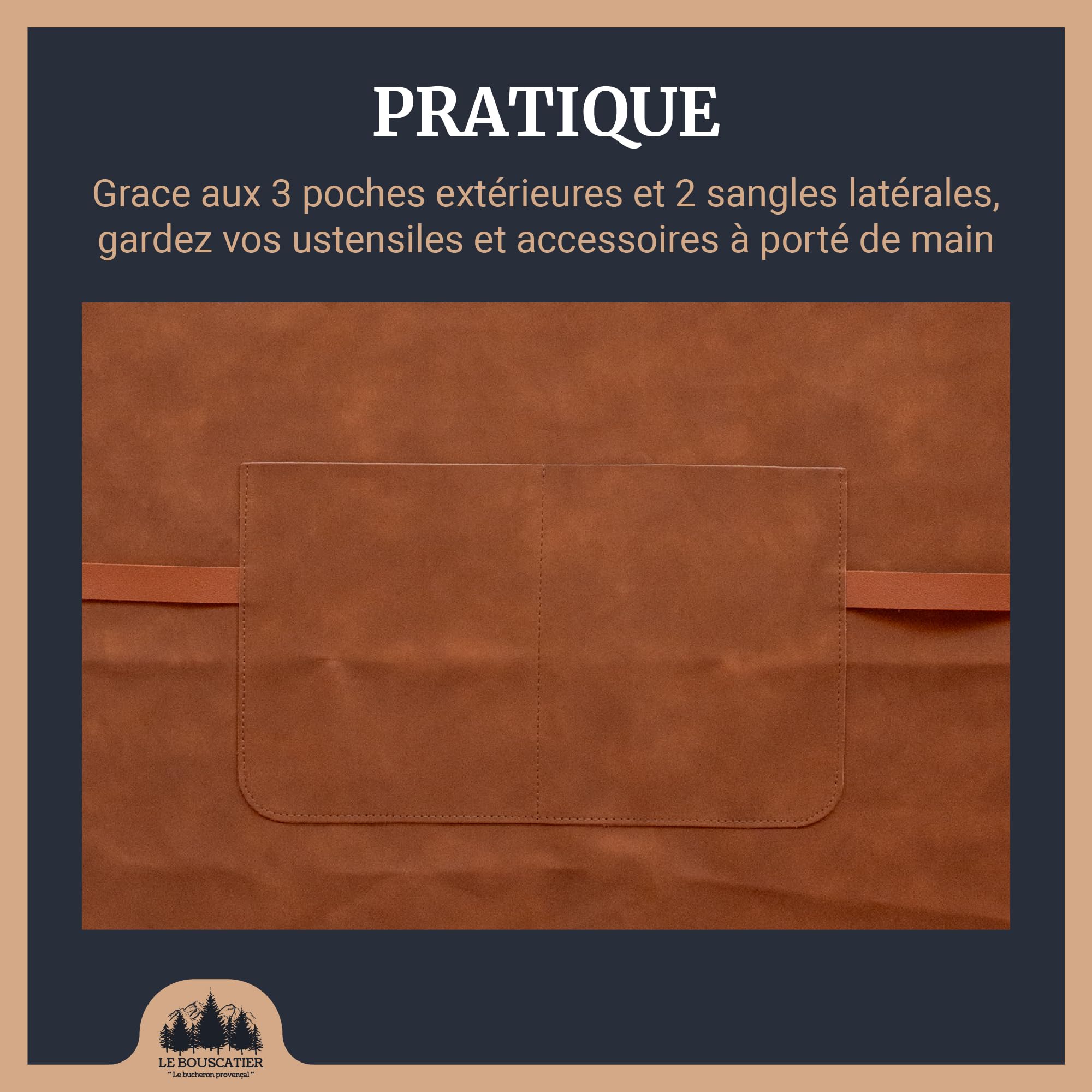 Le Bouscatier Fartuch kuchenny ze skóry do grilla, plancha, paleniska, grilla, regulowany, wytrzymały i lekki, idealny do kuchni na zewnątrz i wewnątrz, ochrona tułowia i ud
