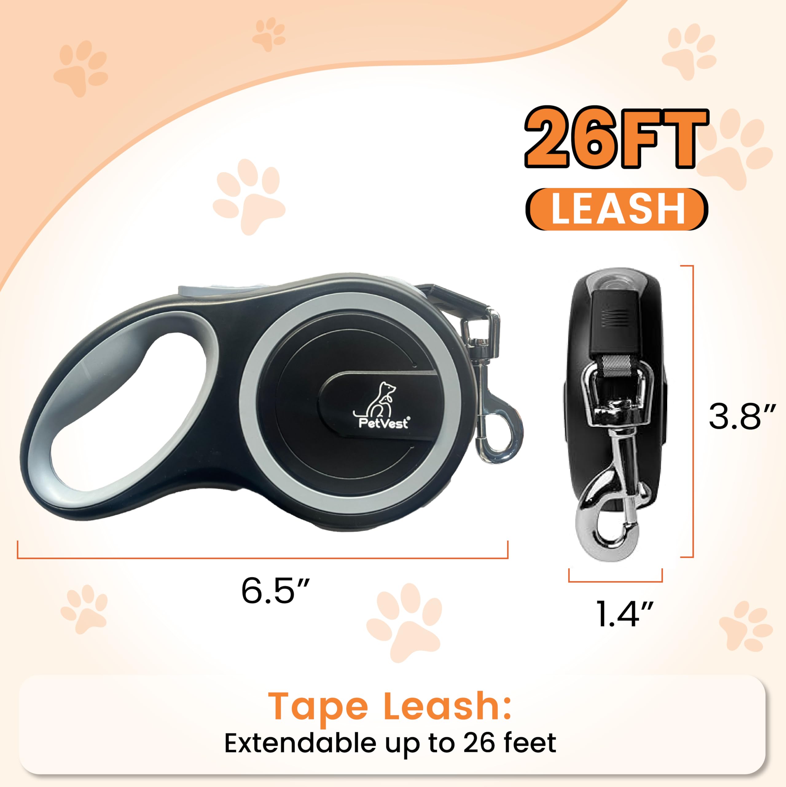 Correa retráctil de 26 pies para perro, cinta de nailon fuerte, sin enredos, gran correa resistente para perros de hasta 110 libras, pausa, bloqueo, perfecta para perros pequeños y grandes, freno con