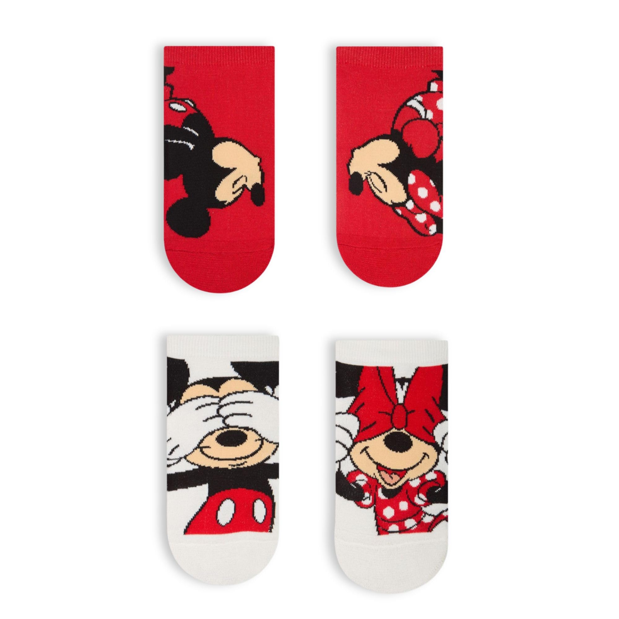 BALENZIA x Disney Character Women's Lowcut/Ankle socks - Mickey & Minnie (Pack of 2)(Free Size) Red, White| Made with Cotton & Spandex