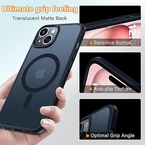 Miniatura 6 de Funda magnética para iPhone 15 compatible con MagSafe con 2 protectores de pantalla, de grado militar, delgada, a prueba de golpes, translúcida,