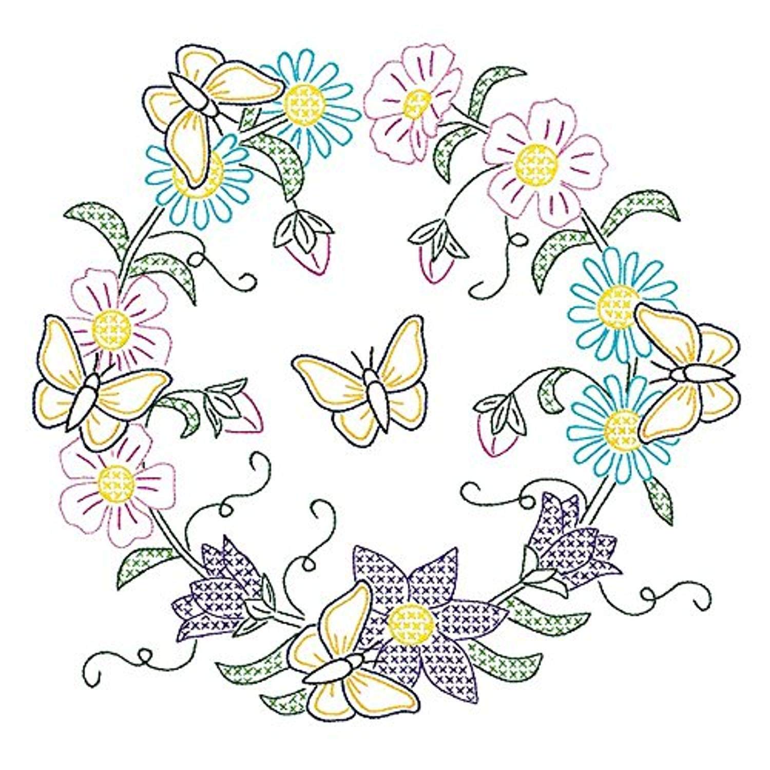 Jack Dempsey Needle Art Quilt Blocks 18" 6pc Butterfly Wreath