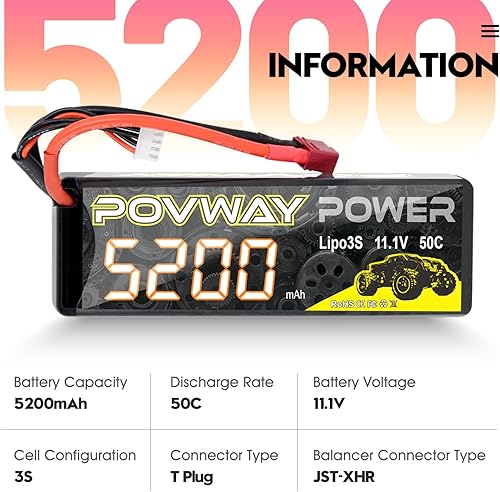 Miniatura 2 de 3S Lipo Batería 11.1V 50C 5200mAh RC Batería con enchufe T para coches RC, camión RC, helicóptero, avión