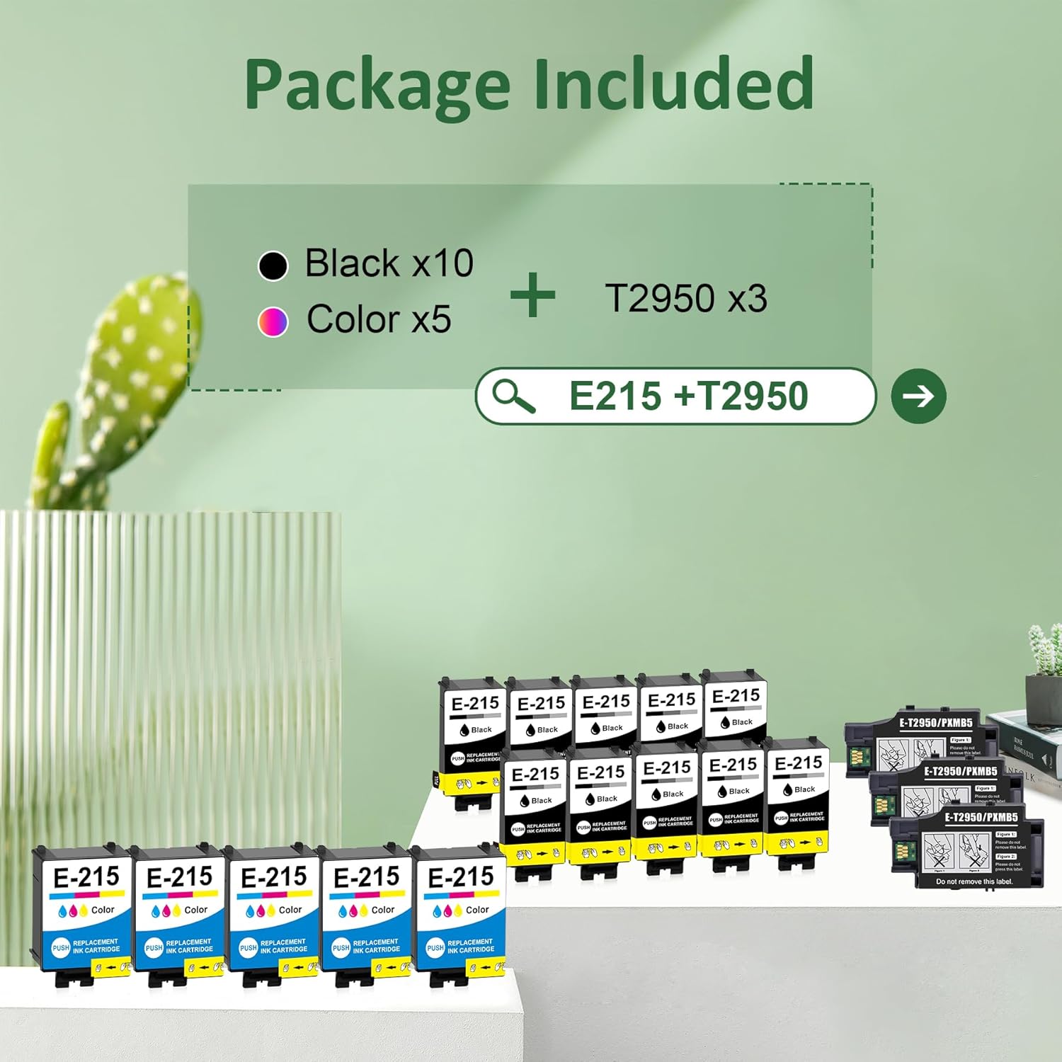 Remanufactured T215 Ink Cartridges 15 Pack Replacements and 3 Pack Maintenance Box Remanufactured T2950 Combo Pack for WF-100, WF-110, EC-110 Printers