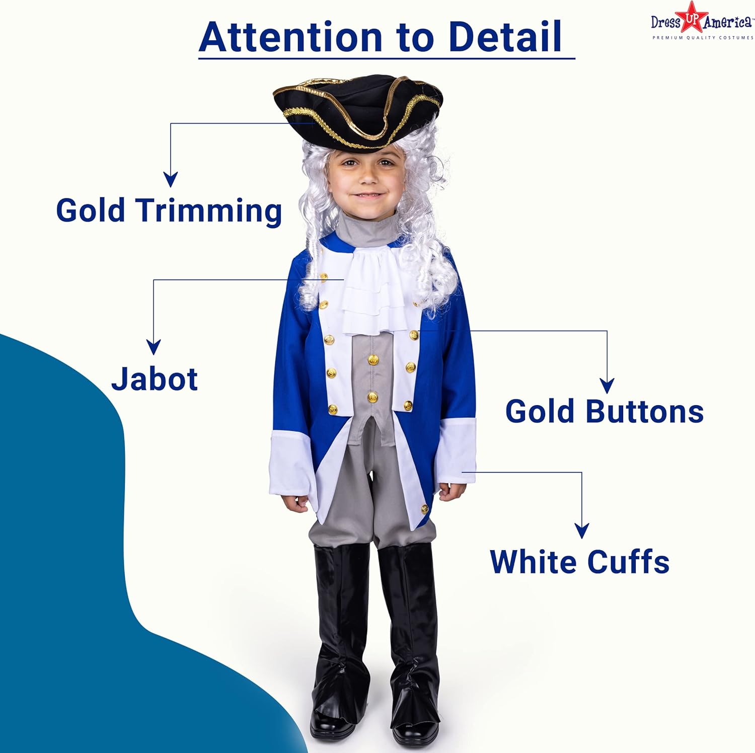 Dress Up America Colonial Patriot Costume With Hat And Wig - Image 3