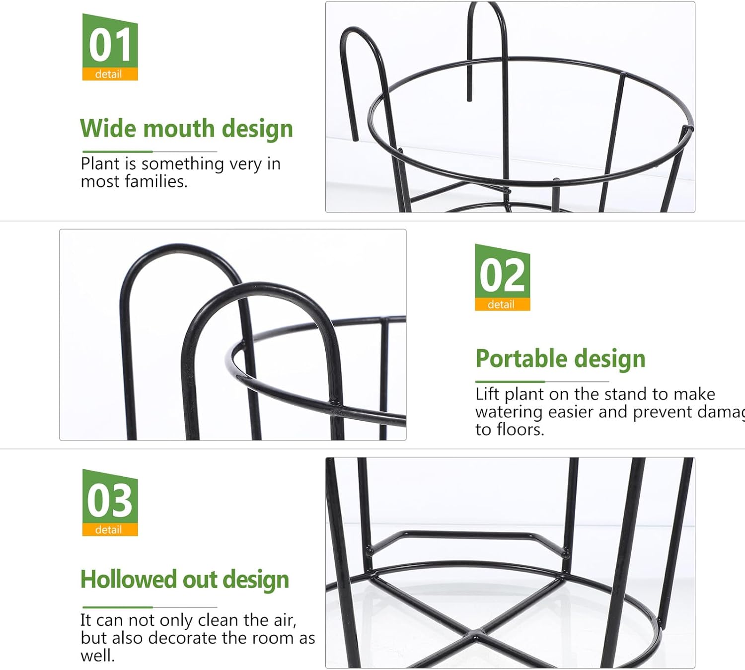 2pcs Metal Balcony Railing Planter Holder Hanging Flower Pot Rack Large Black Iron Plant Hanger for Outdoor Patio Garden Use