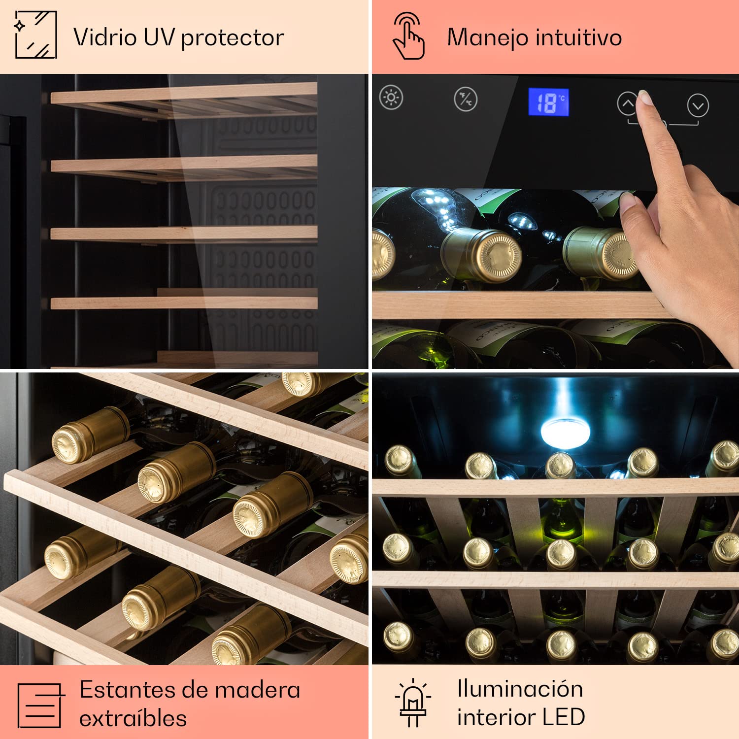 Klarstein Frigorífico para vino y bebidas, frigorífico estrecho de 1 zona, con puerta de cristal, refrigerador para bebidas independiente, frigorífico para vino pequeño, refrigerador de vino con