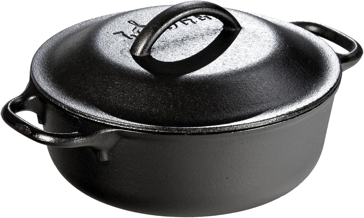 Cast Iron Dutch Oven with Loop Handle, Oven-Safe, 2 Quart | PFAS-Free & Non-Toxic Oven-Safe Cast Iron Dutch Oven with Loop Handle, Even Heat Retention Every Day