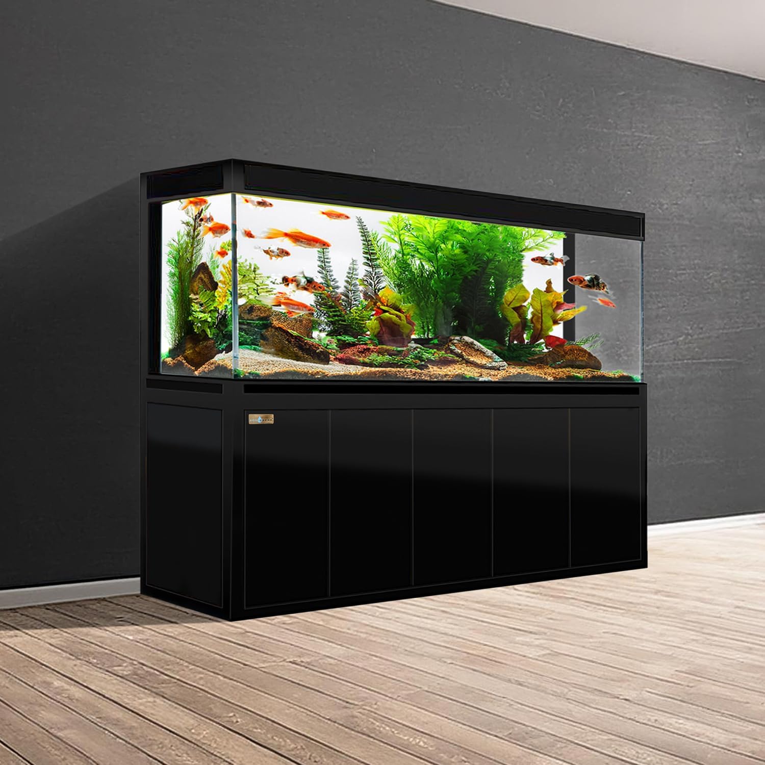 Aqua Dream 400 Gallon, All-in-One Aquarium Fish Tank with Tempered Ultra-Clear Glass, Includes Cabinet Stand, Multi-Chamber Filtration Sump, Filter Media, 75W 2000 GPH Water Pump - Black