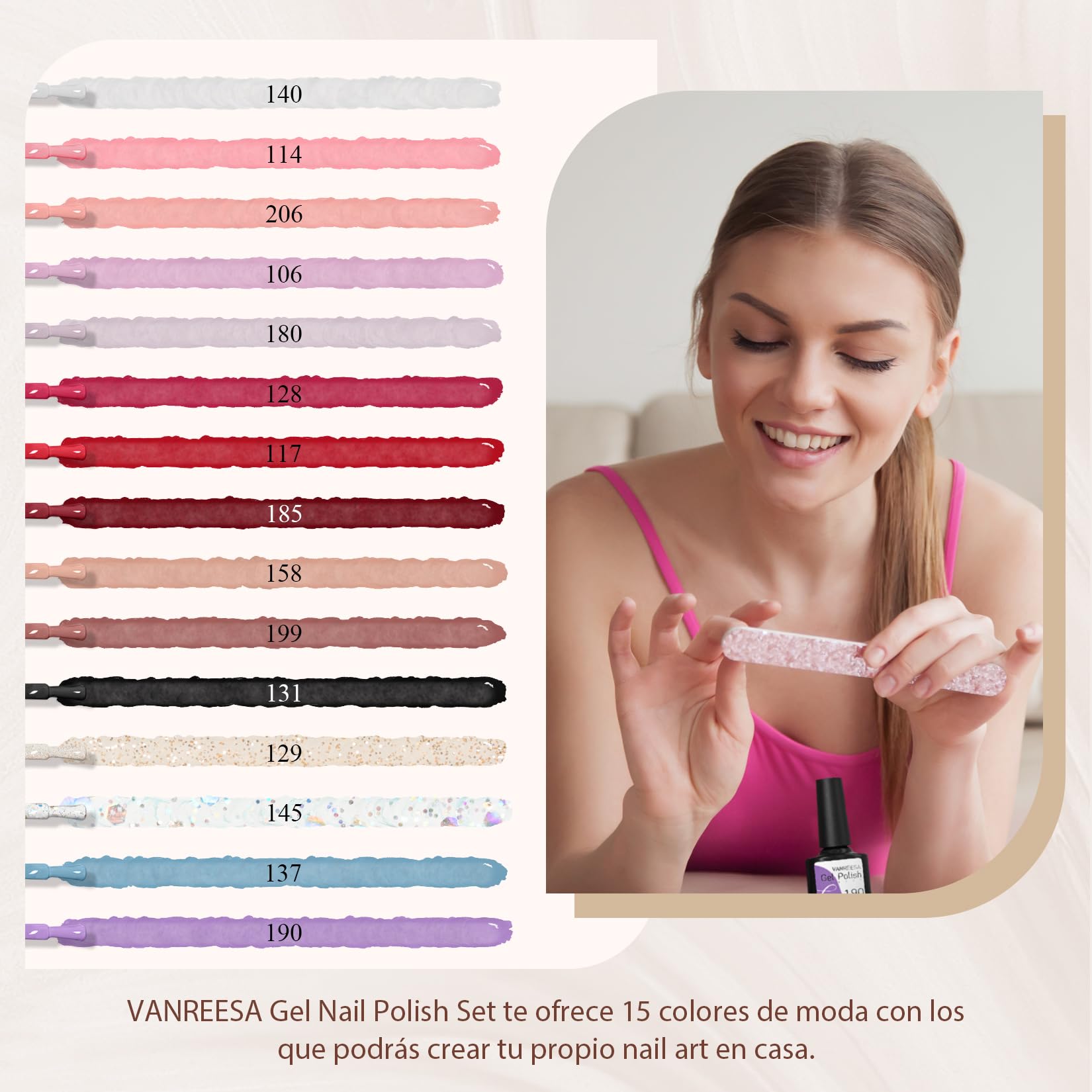 VANREESA 15 Colores Uñas Semipermanentes Kit Completo, Kit Uñas Semipermanentes con Lámpara UV 36W, Set Manicura con Base Top Mate Coat, Regalos para Principiante