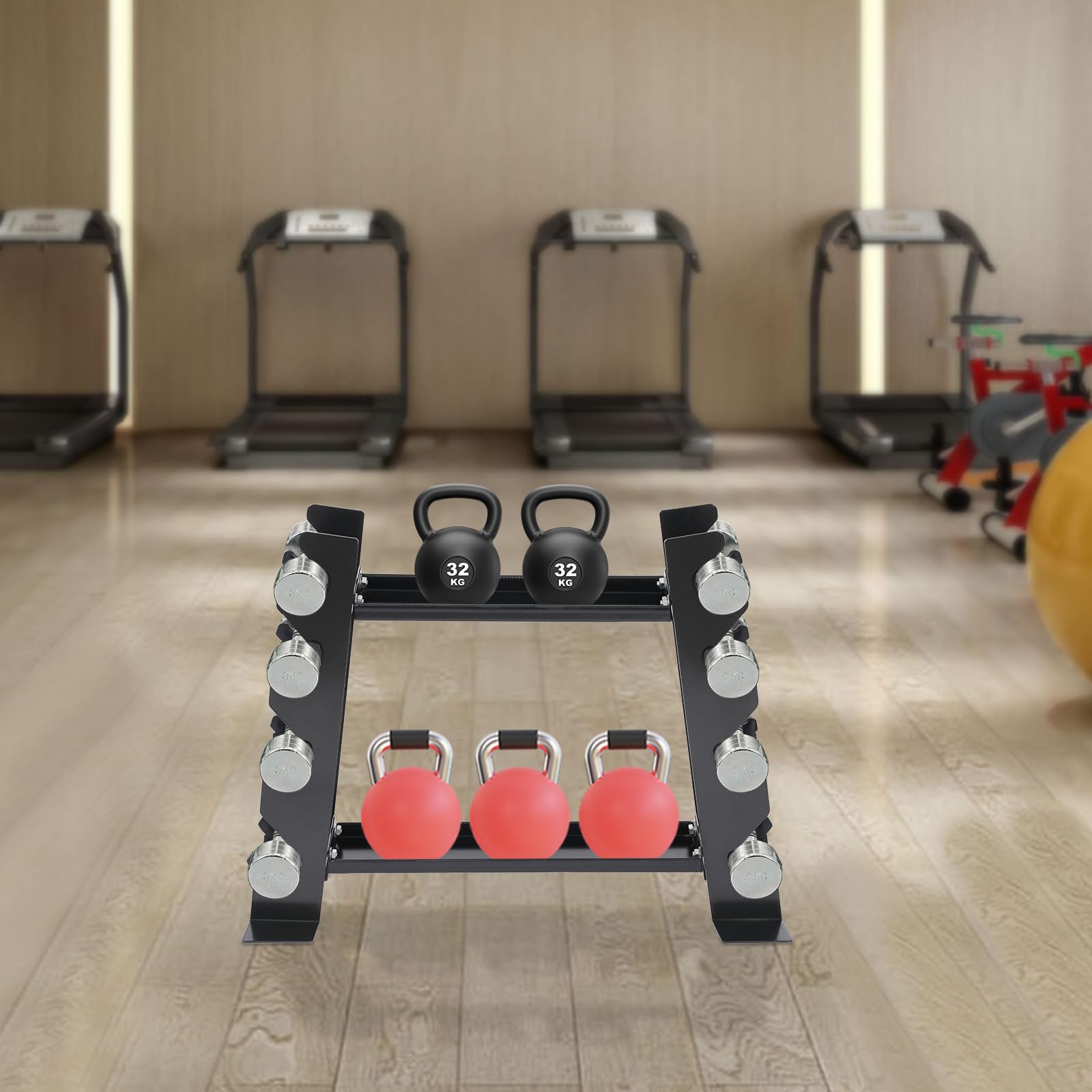 Supporto multifunzione per manubri 71 x 20,5 x 53 cm, con cuscinetti in spugna, anelli di gomma, supporto per manubri corti per casa, palestre, studi di yoga, campi sportivi, portata massima: circa