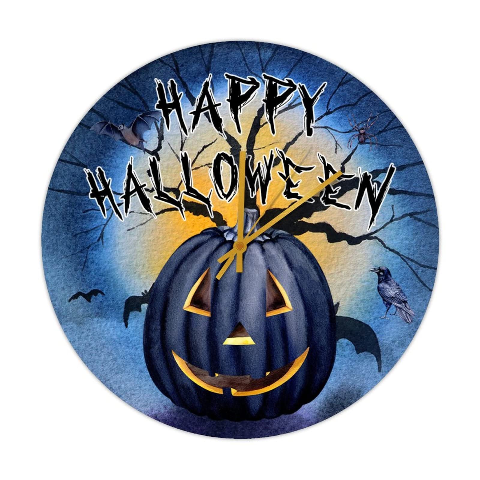 Horloge rétro vintage silencieuse bois citrouille Halloween 38 cm