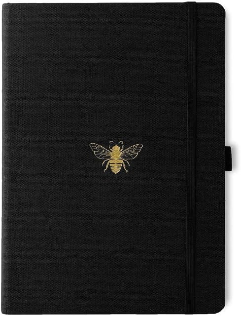 Dingbats* Notebooks - Pro Dotted Large Notebook, Black Bee, B5 - Hardcover -160gsm Ink-Proof Paper - Includes Pocket, Elastic Closure & Bookmark