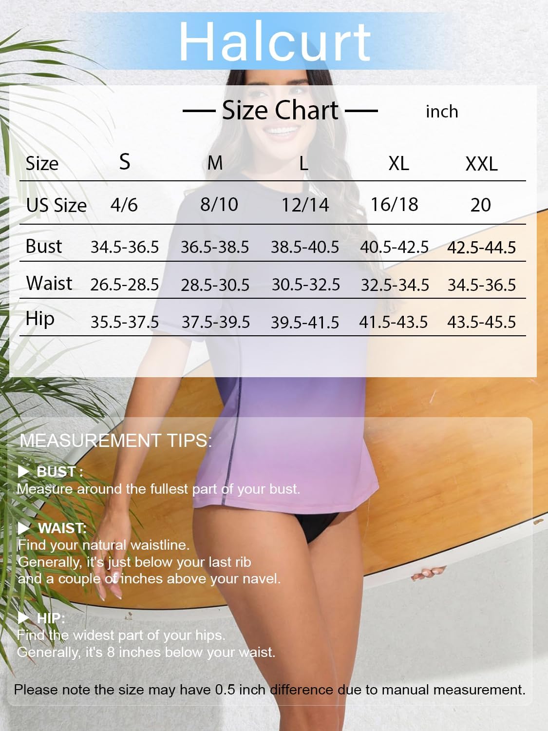 Halcurt Traje de baño de manga corta para mujer, camiseta de natación con protección UPF50+, de secado rápido