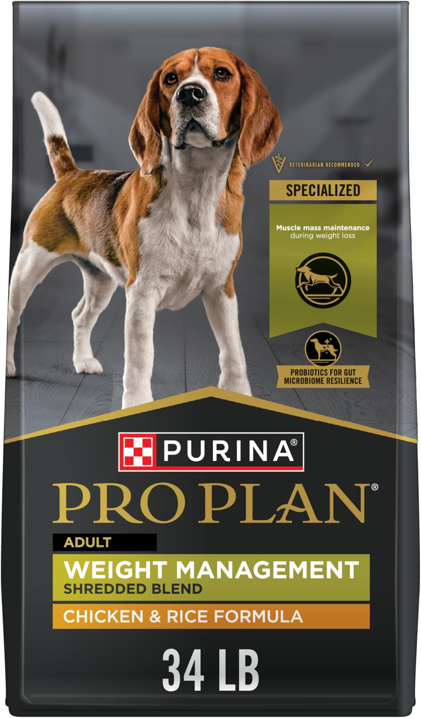 Weight Management Dog Food Dry, Shredded Blend Chicken and Rice Formula - 34 lb. Bag