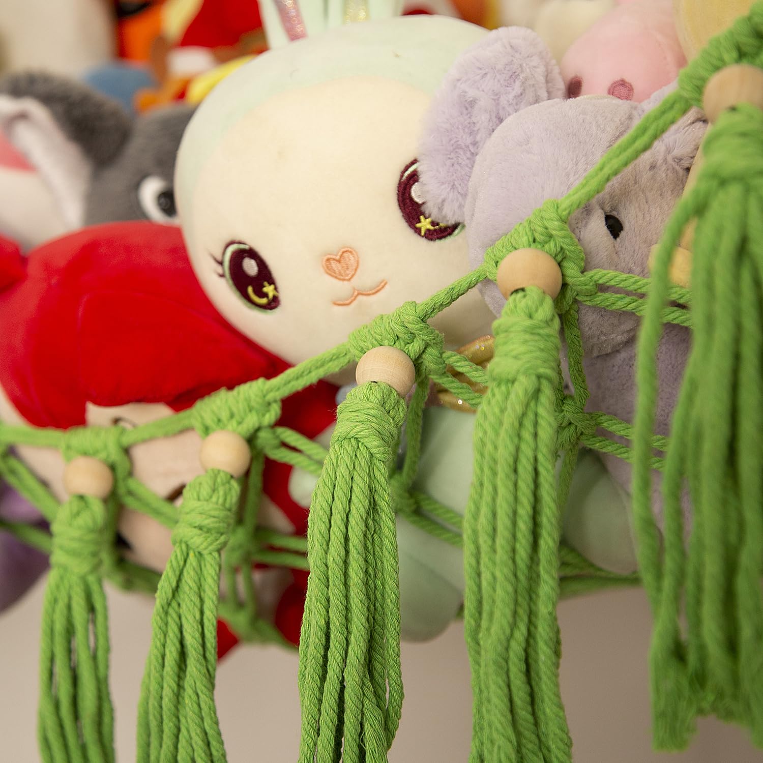 Stuffed Animal Hammock Teddy Bear Net Plush Holder Soft Toy Storage Organizer Boho Macrame Toy Holder-Green - Image 3