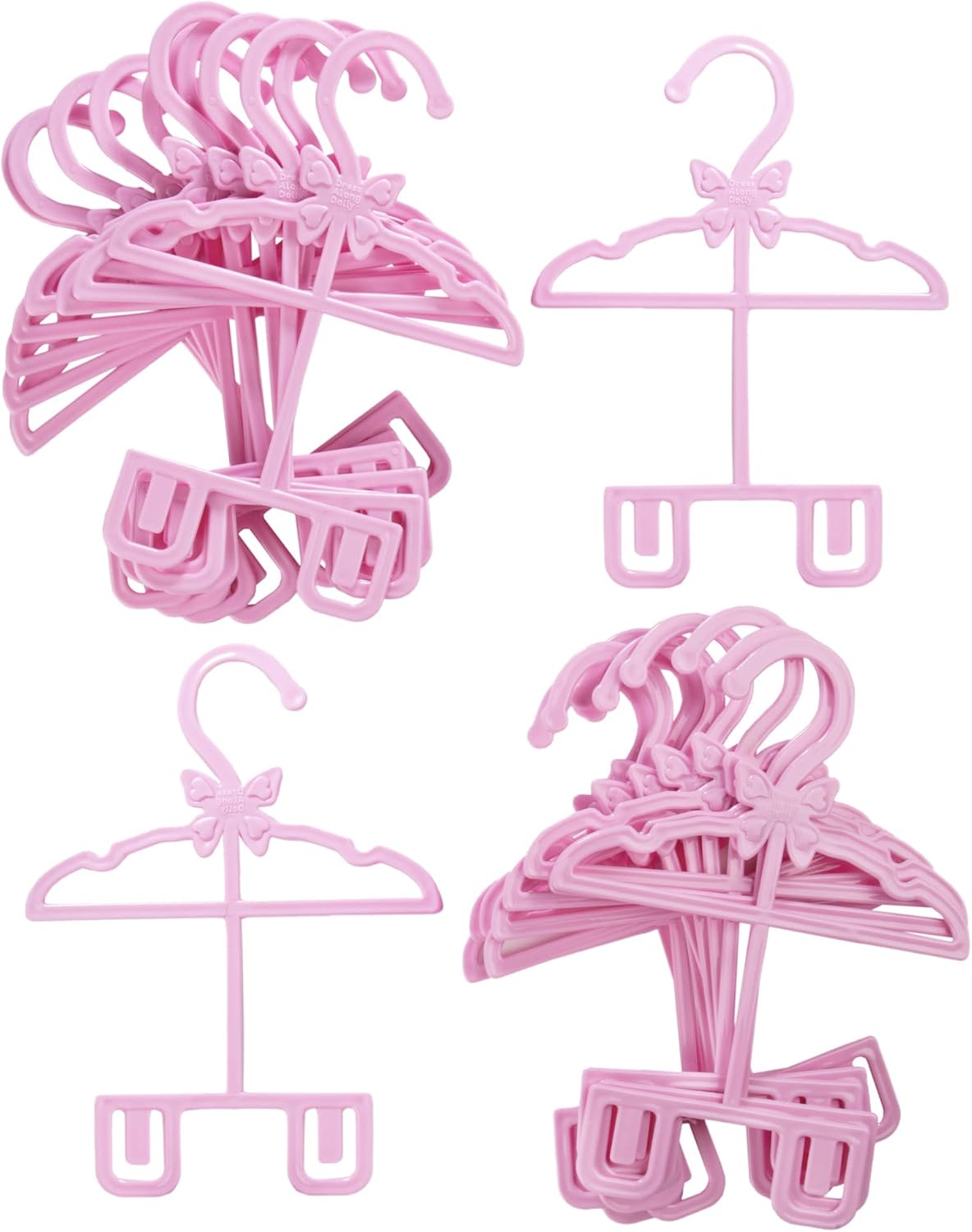 Dress Along Dolly Pink Full-Outfit Hanger 24pk for American 18" Doll Clothes- Hold Your Tops & Bottoms Together Including Dresses, Pants, Shirts, Skirts, & Accessories- Perfect Girl Gift Set