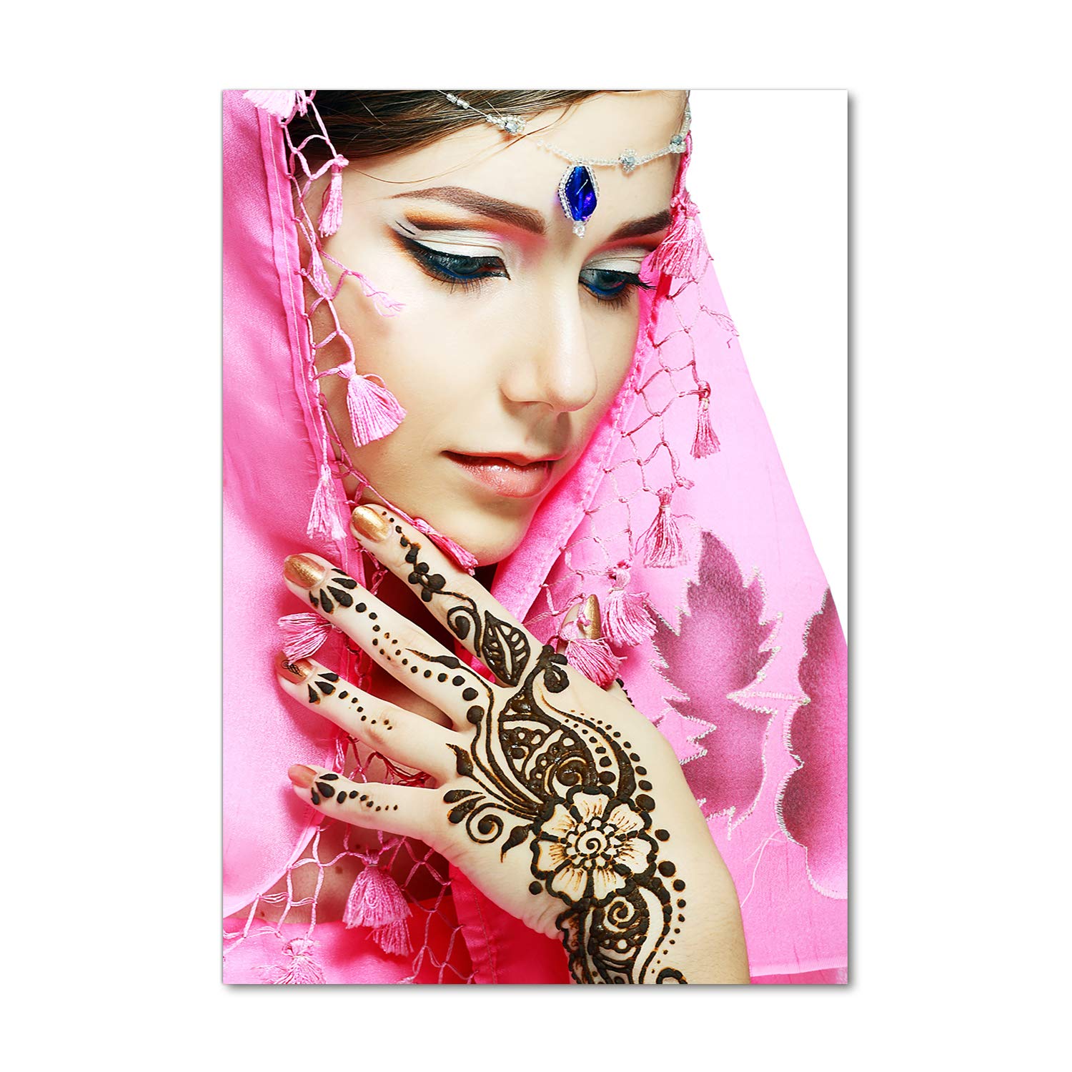 Mural art impression acrylique 70x100 tableau décoratif femme indienne rose Tulup