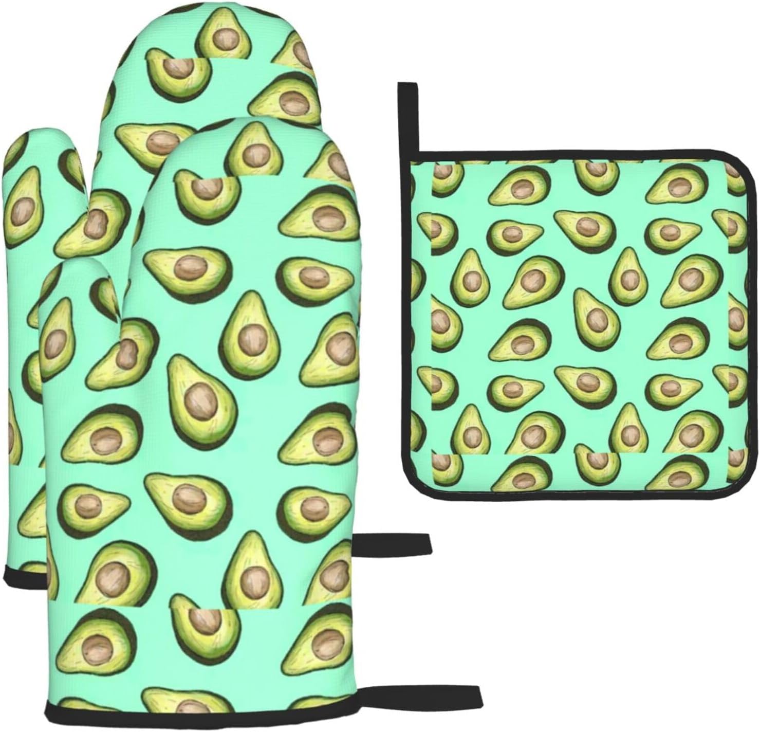 Fresh Tropical Fruit Avocado Print Heat Resistant Microwave Gloves, Used for Baking, Cooking, and Fashion Kitchen Essentials