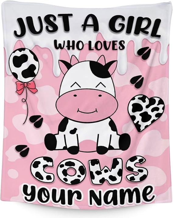 Mercuryelf Custom Cow Throw Blanket - Soft, Fuzzy & Warm - 30x40 Inches Small Blankets for Lap, Crib - Pink Cute Throws Gift for Kids