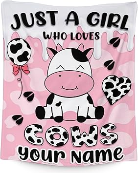 Mercuryelf Custom Cow Throw Blanket - Soft, Fuzzy & Warm - 30x40 Inches Small Blankets for Lap, Crib - Pink Cute Throws Gift for Kids