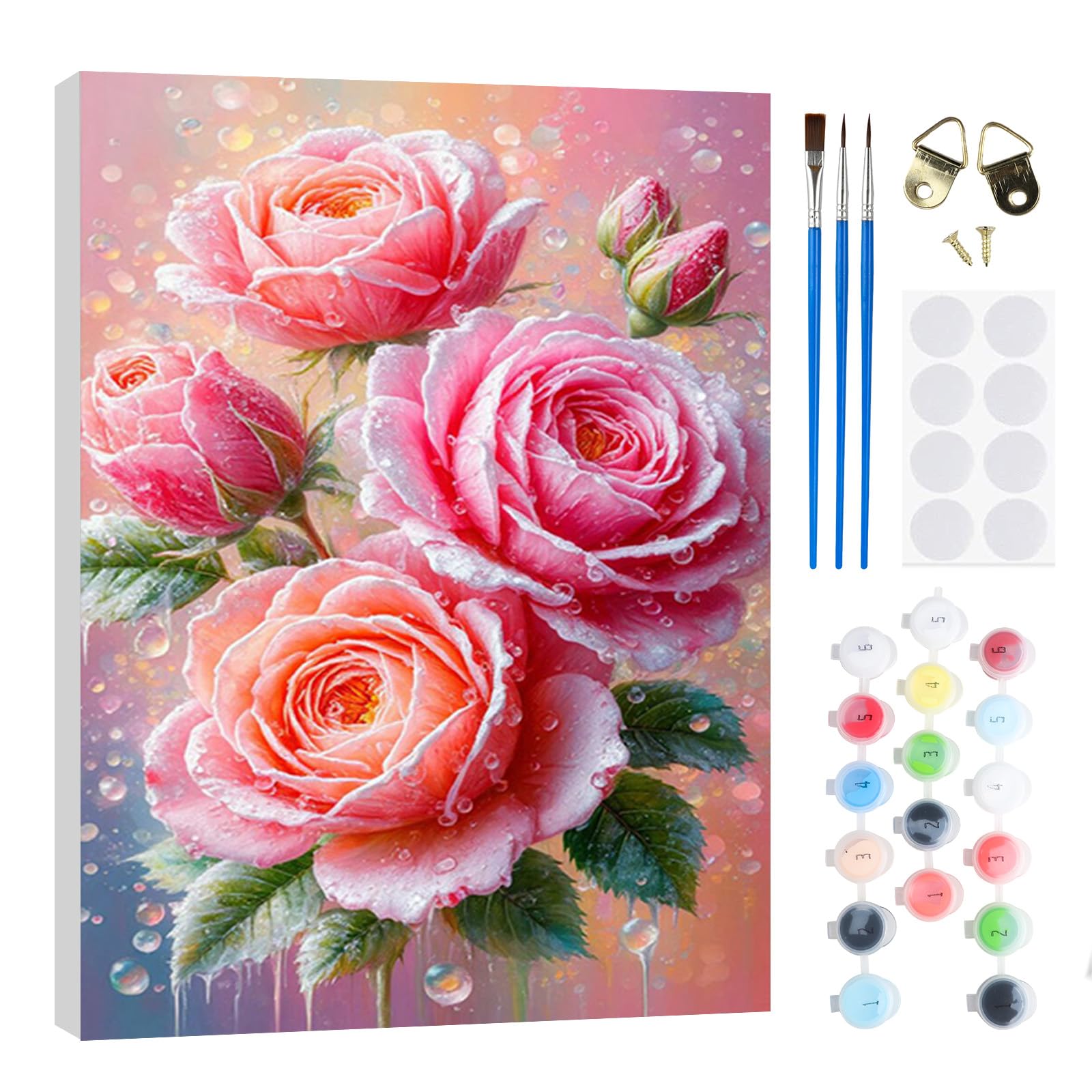 RICUVED Rose Paint by Numbers Kits Adults, Flower Painting by Number Kits On Canvas,Framed DIY Color Oil Painting Acrylic Paints,Home Wall Decor 20x30cm