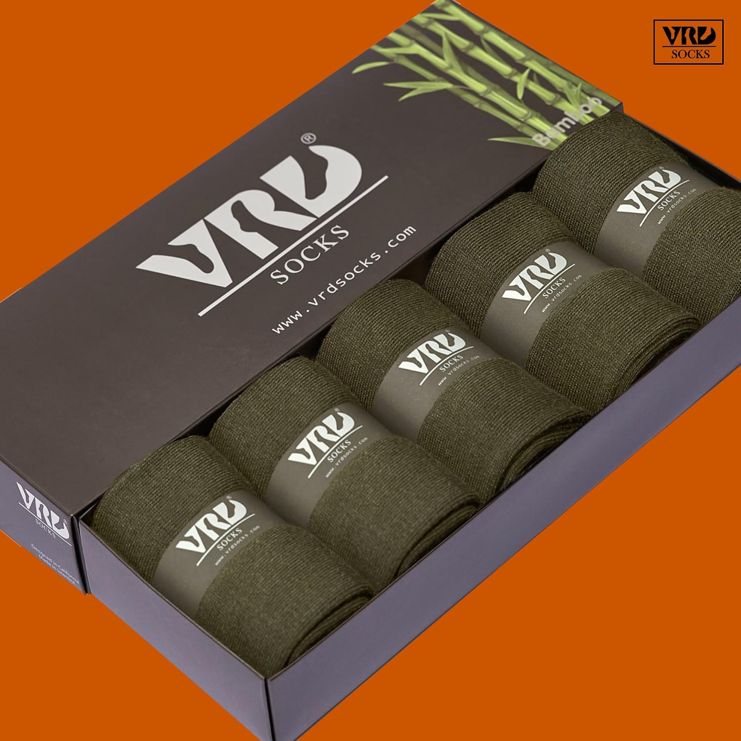 VRD Mens Dress Socks Bamboo Rayon 5-Pack Crew Socks Mid-Calf Length Fits Shoe Size 8-13 Gift Box