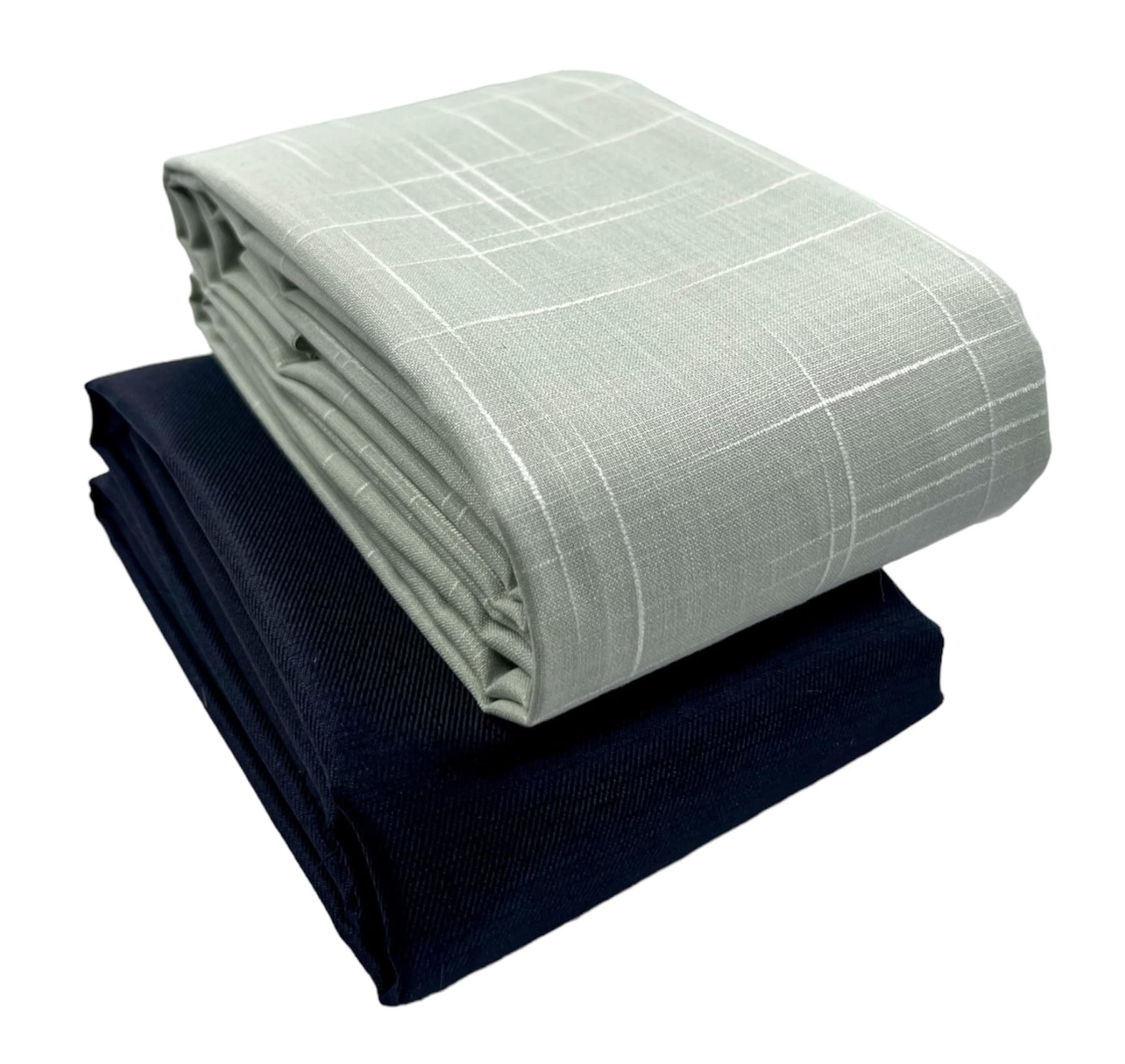Premium Linen Shirt and Trouser Fabric - Cotton Blend Material - 2.25m Shirt Cloth - 1.20m Pant Piece (Leaf Green Shirt, Navy Blue Trousers)