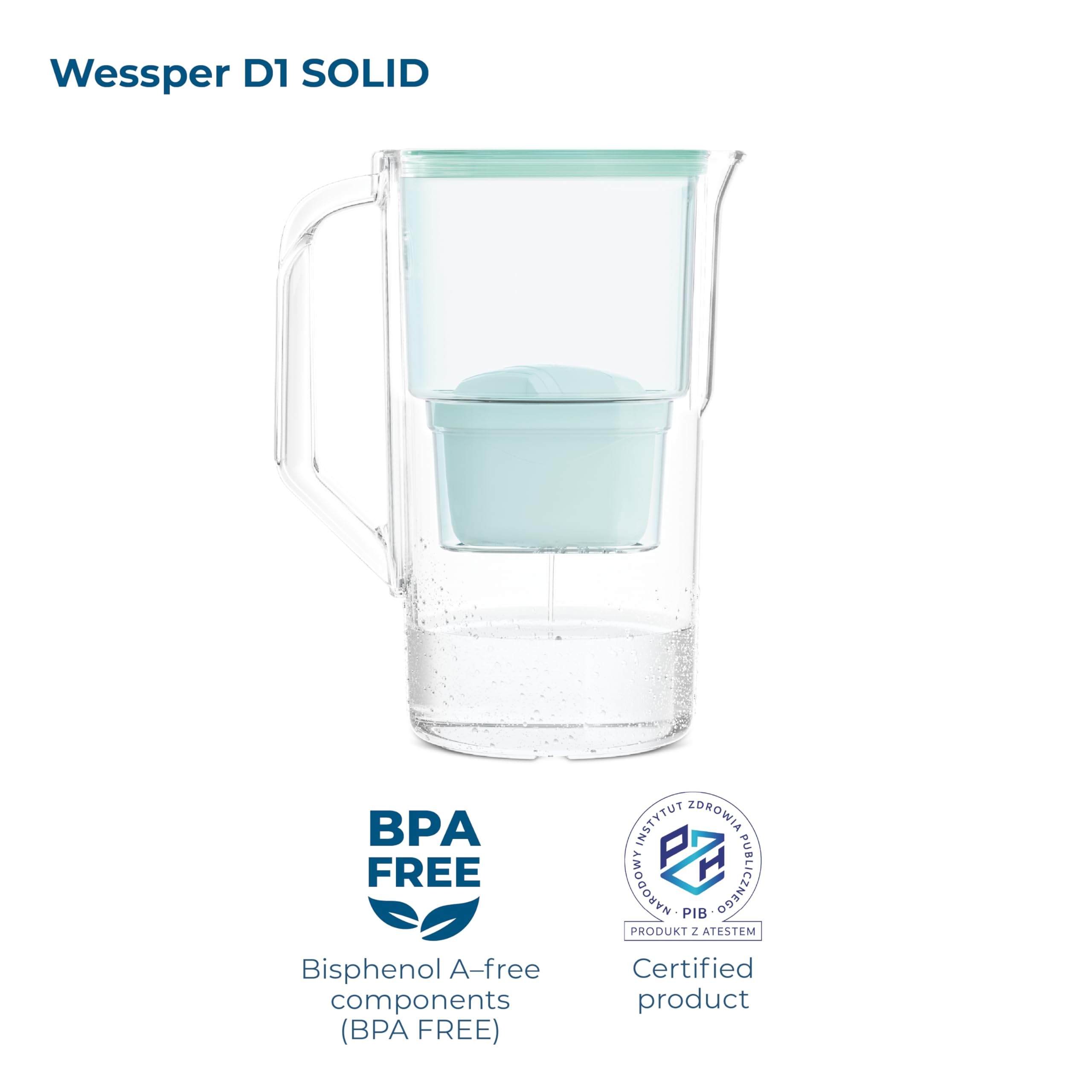 Wessper Aqua Max Basic, dzbanek do wody 2,5 l, zestaw dzbanków na wodę i 2 filtry, kompatybilny z Brita Maxtra, system filtracji wody, redukcja wapna, chloru – mięty