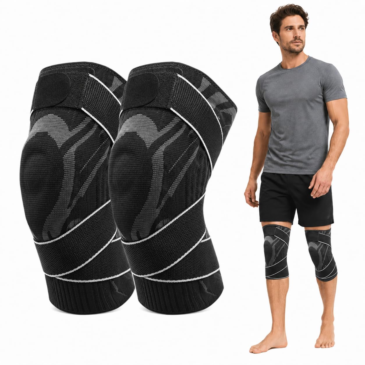 genouillère de Chantier avec Compression 360 Degrés, Coussin Gel, Ressorts de Soutien et Matière Respirante pour Carreleur, Jardinage et Positions Agenouillées (L,Noir,2 paires)
