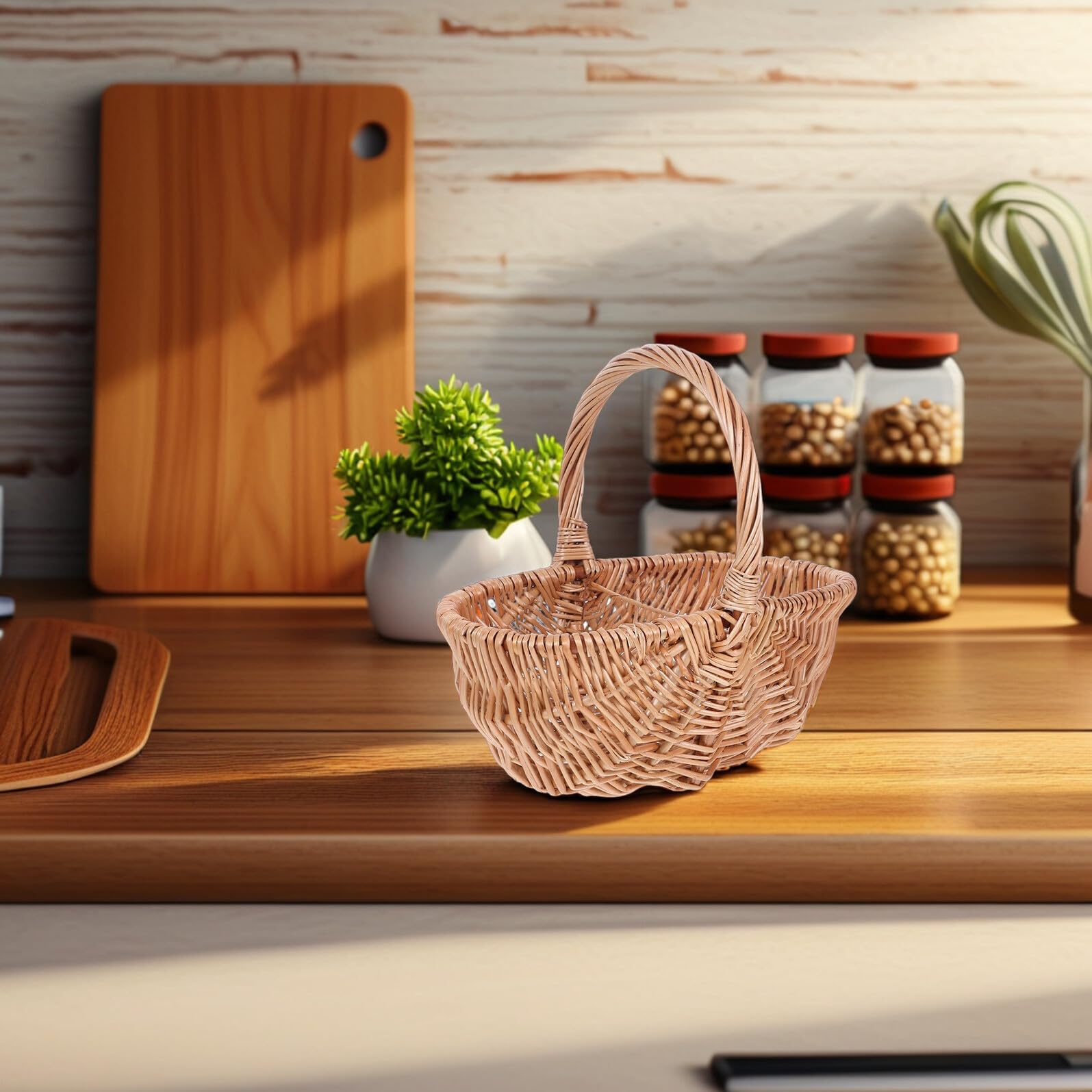 Levemolo Cesta de Mimbre Ovalada Pequeña con Asa Ligera y Portátil para Picnic Frutas Huevos y Verduras Diseño Artesanal Hecho Mano para Almacenamiento y Decoración del Hogar
