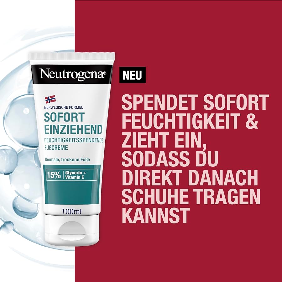 Neutrogena Norwegian Formula Instant Absorbing Foot Cream (100 ml) for Normal & Dry Feet, Moisturising Foot Care Cream with 15% Glycerine + Vitamin E