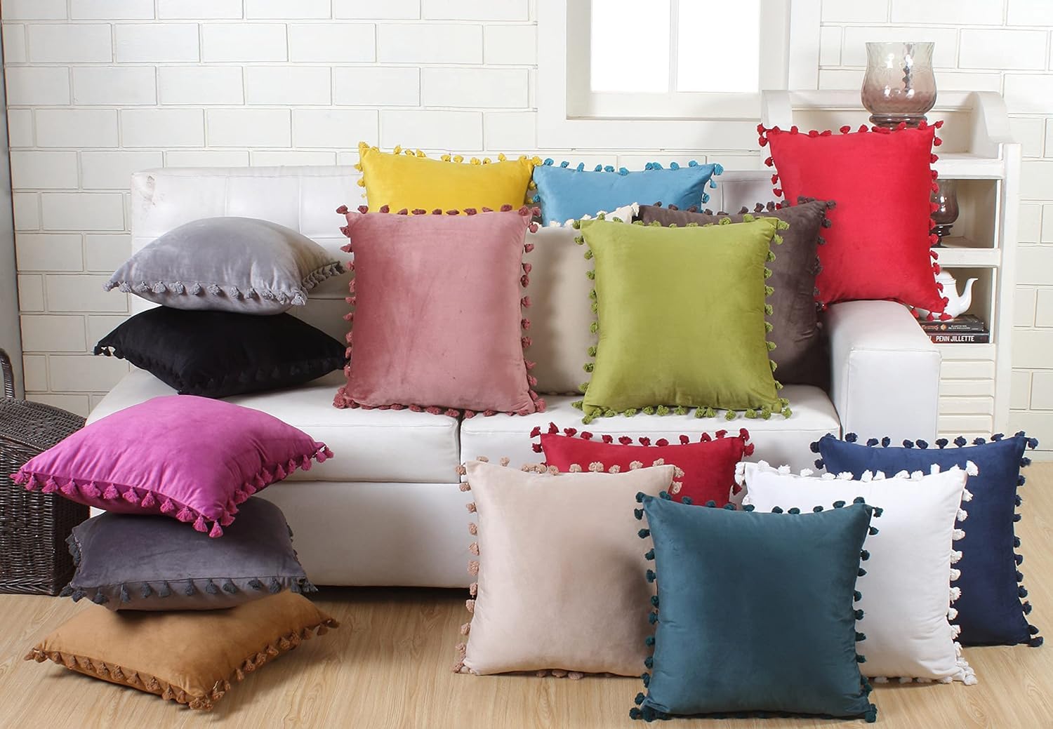 Juego de 5 fundas de cojín decorativas únicas de terciopelo, decoración marroquí para el hogar, 40,6 x 40,6 cm, marrón, 22 x 22 pulgadas