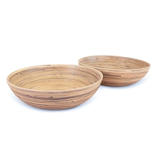 LEXA 12' Handmade Bamboo Salad Bowl 130 oz, Black Bamboo, Pack of 2