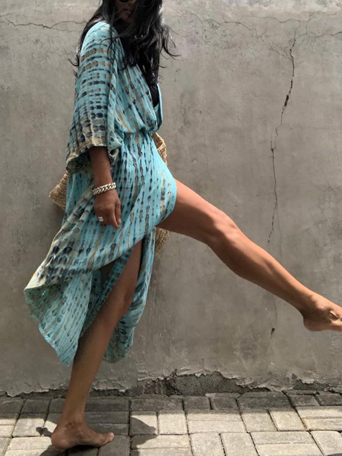 Chunoy Women Loose Long Flowy Open Front Kimono Cardigan Beach Wear Cover Up