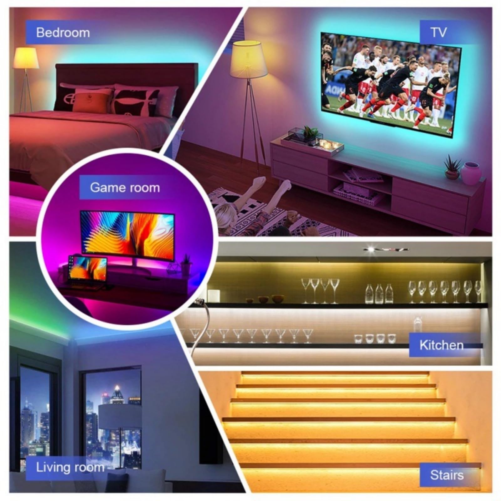 Kit di Strisce Luminose Intelligenti per TV a LED, retroilluminazione sincronizzata con Lo Schermo, Striscia Luminosa Wi-Fi, 24 Tasti, Kit Wi-Fi, 5-20 m, Controllo vocale colorato,