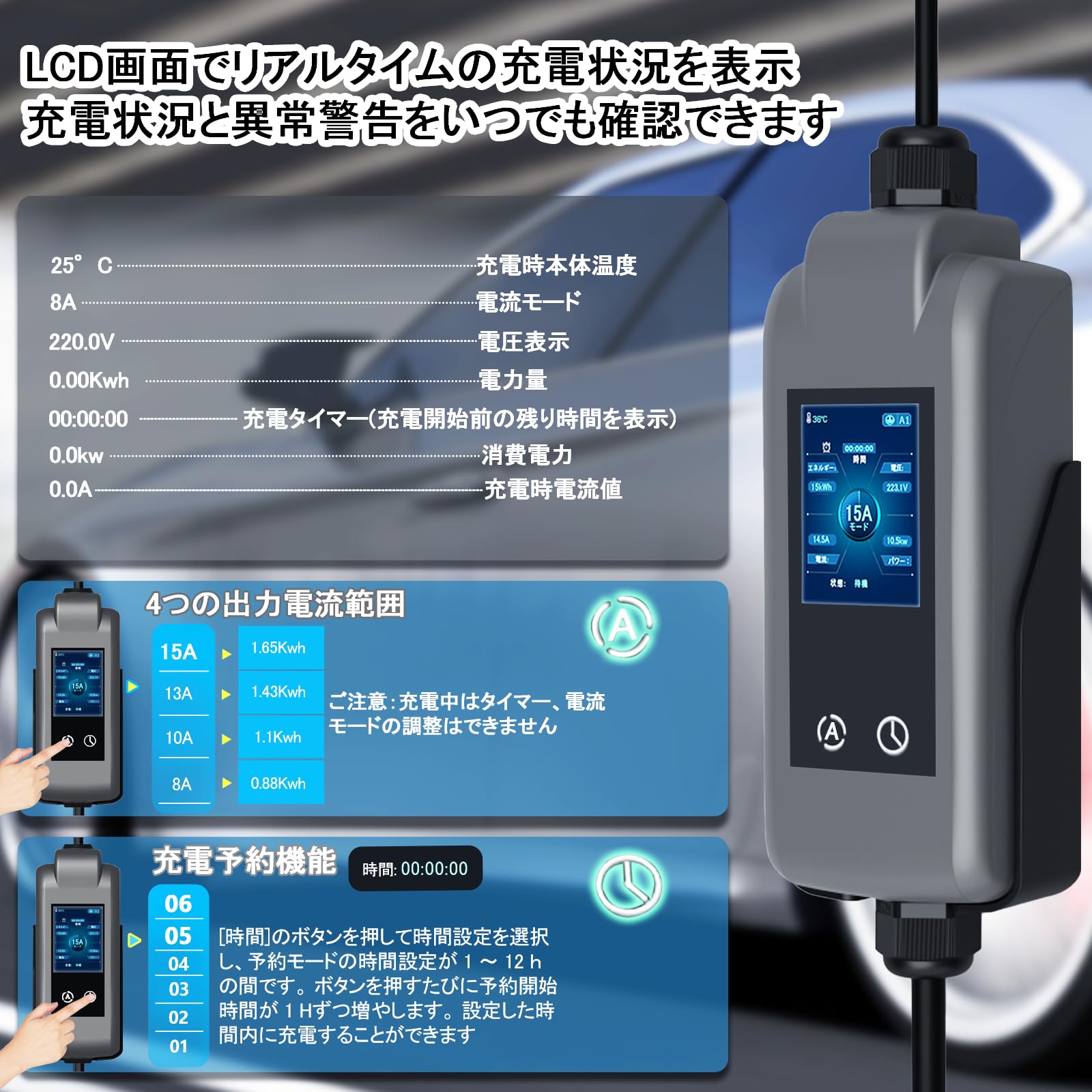 Amazon.co.jp: sokucha テスラ規格EV充電ケーブル 壁掛け式 8A/10A/13A