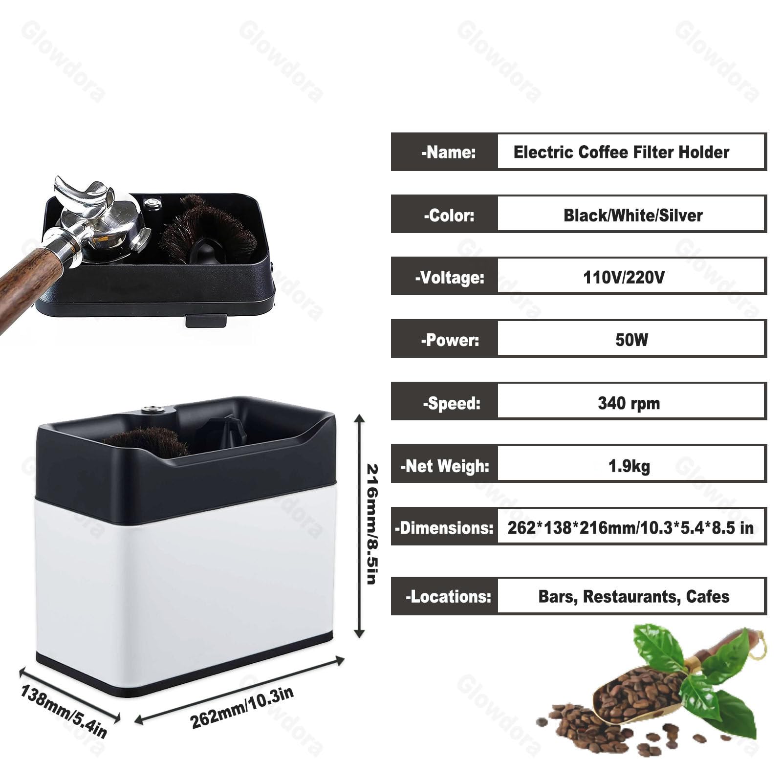 Limpiador De Portafiltros Eléctrico, Limpiador Automático De Posos De Café con 2 Raspadores Y 2 Cabezal De Cepillo Black