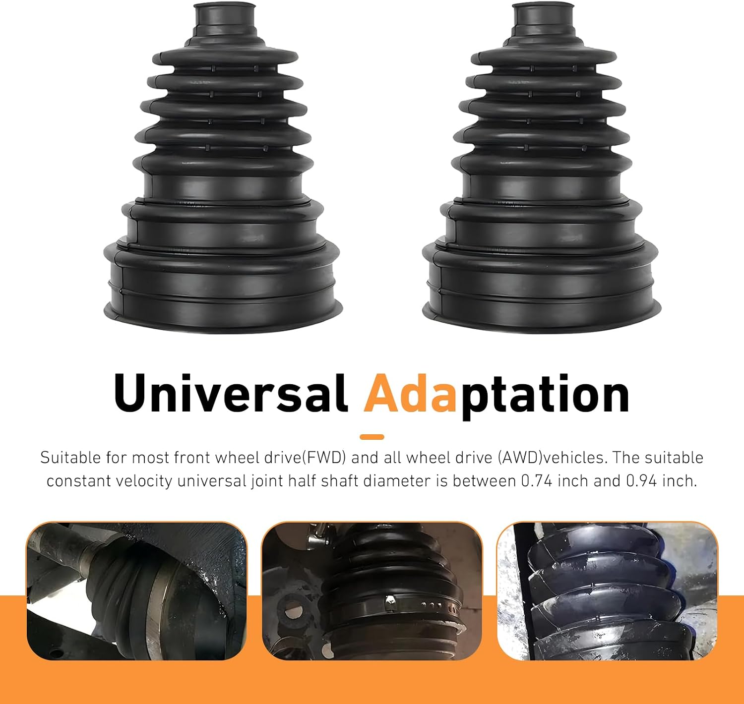 WZP 2PCS CV Axle Boot Repair Kit with 4 Stainless Steel Clamps & 6 Cable Ties, Waterproof & Dustproof Silicone Constant Velocity Joint Gaiter Boot Replacement, Universal CV Joint Boots for Most Cars
