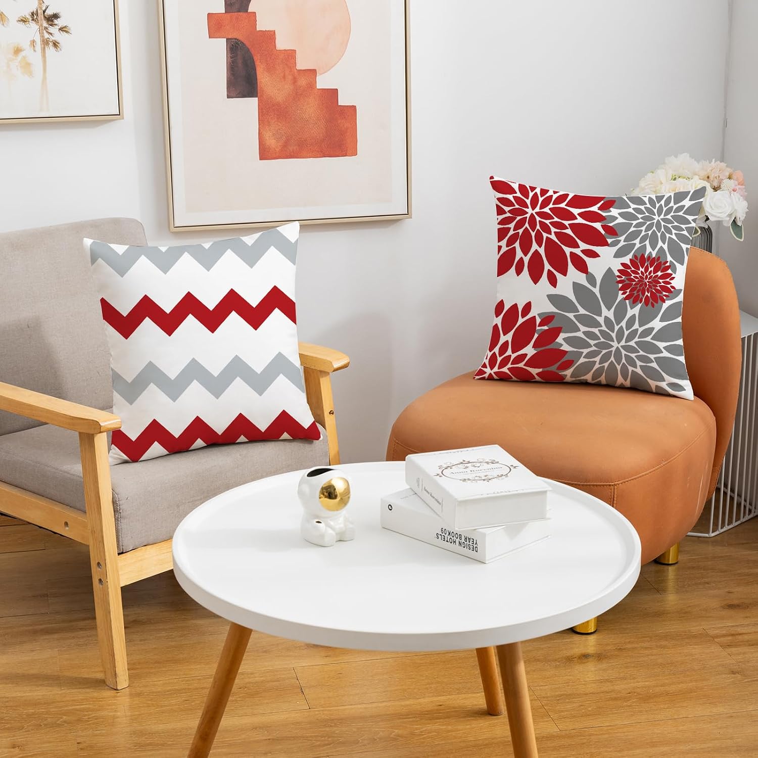 Red Geometric Pillow Covers 18x18, Decorative Farmhouse Cushion Pillow Case image 5
