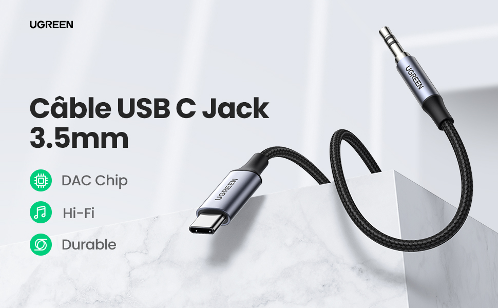 Câble Audio 3 En 1 USB-C / Lightning / Jack 3,5 Mm – 1,2 M Nylon – Pour Voiture, Enceinte, IPhone, IPad – Transmission Sans Perte