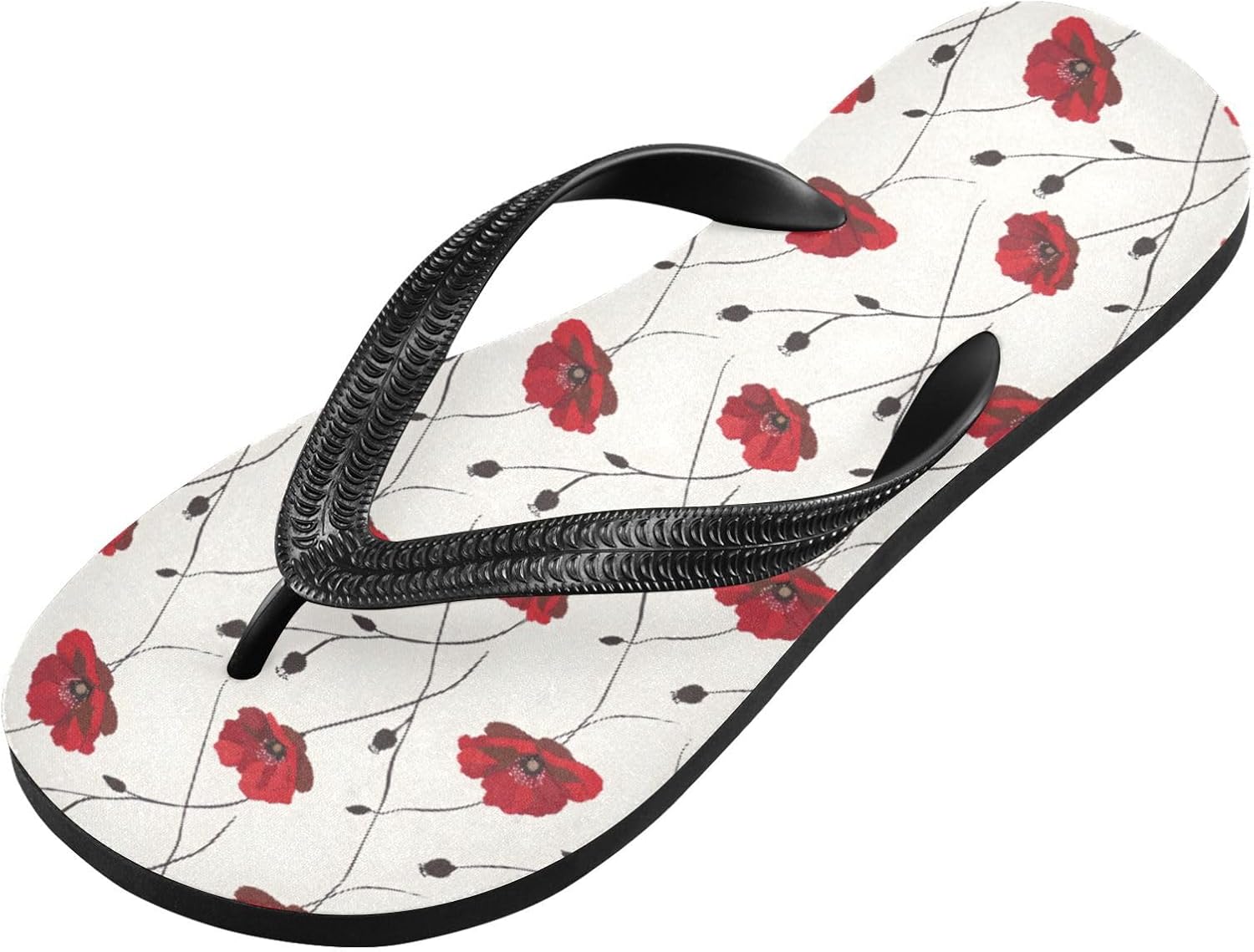 MNSRUU Flip Flops for Women Men Watercolor Flowers Poppy Flip Flops Womens Slides Men Sandals Shower Slippers Summer Non-Slip Flipflops for Swim Beach Bathroom, XS