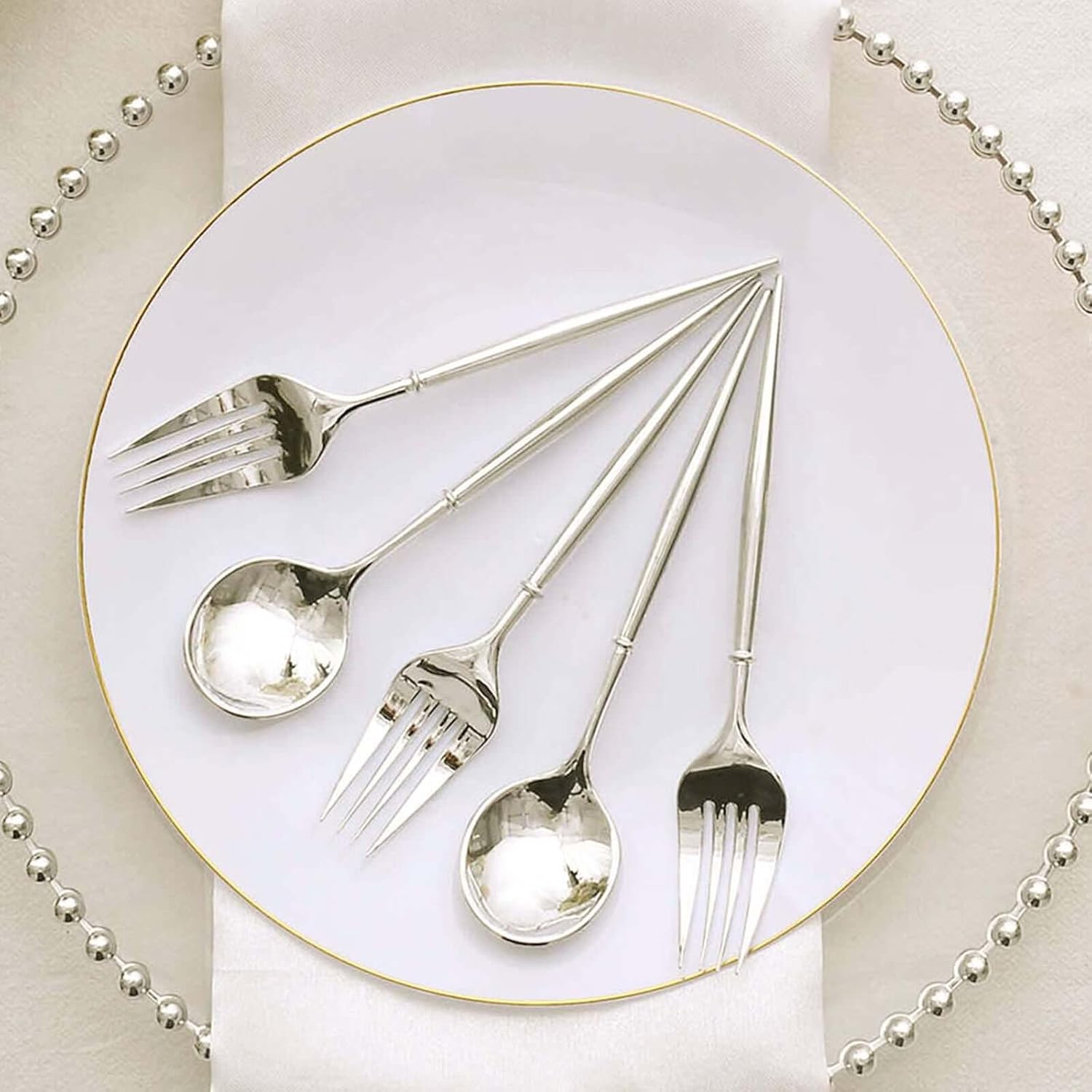 Efavormart 24-Pack 6" All-Silver Metallic Plastic Fork and Spoon Set; Sleek Heavy-Weight Dessert Silverware for Modern Winter Weddings and Contemporary Fine Dining Events