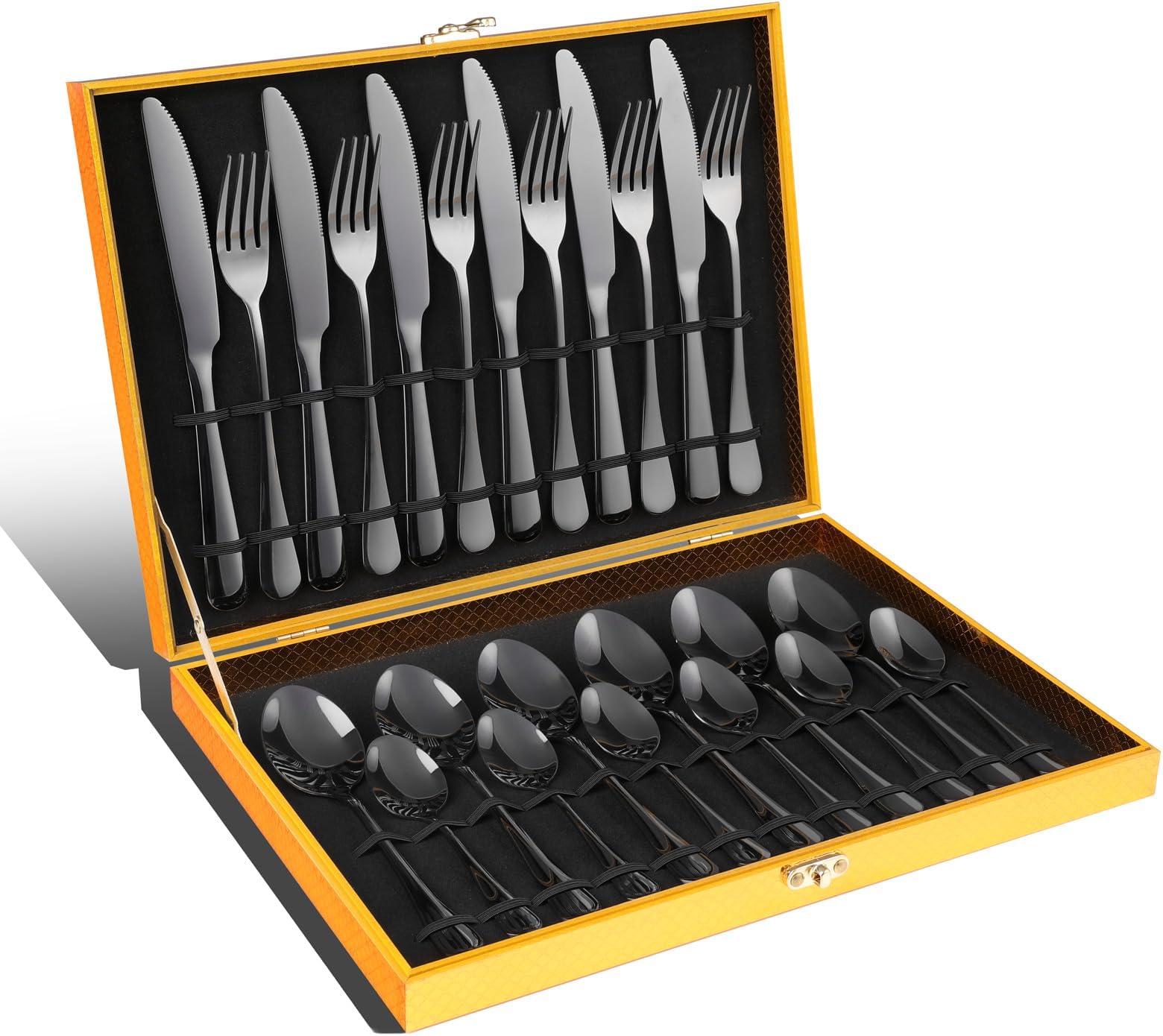 Black Silverware Set, OGORI 24-Piece Mirror Polished Stainless Steel Flatware Set, Service of 6