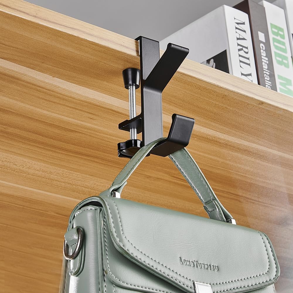 2 ganci da appendere sotto la scrivania per cuffie, gancio da scrivania per studenti con morsetto regolabile per braccio da donna, borsa e porta borsa, adatto per piatti tra 1 e 5 cm, nero