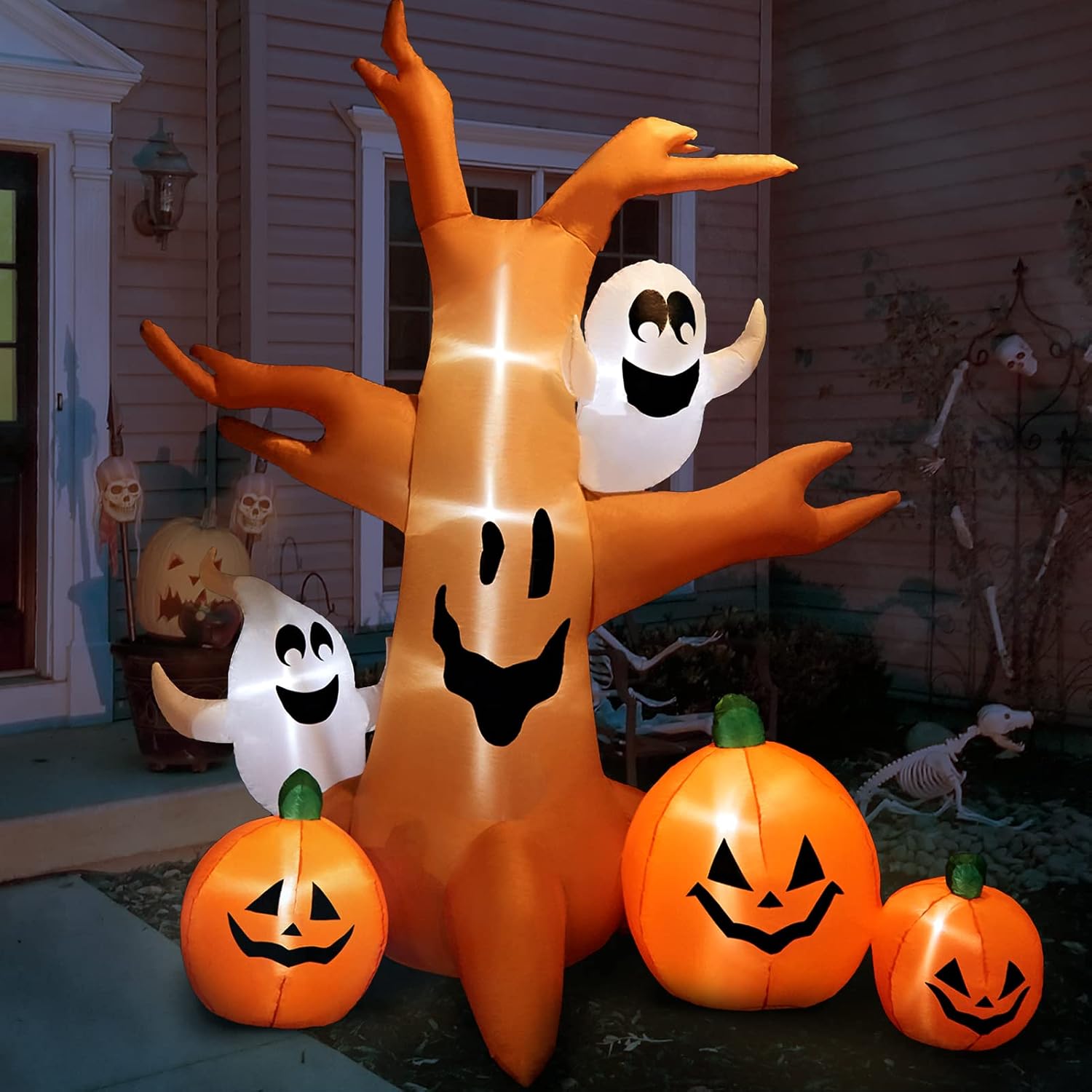 HOLLO STAR 8 Ft Halloween Inflatable Yard Decor, Blow Up Lighted Dead Tree with Ghosts, Outdoor Indoor Holiday Decorations with LED Lights for Home Lawn