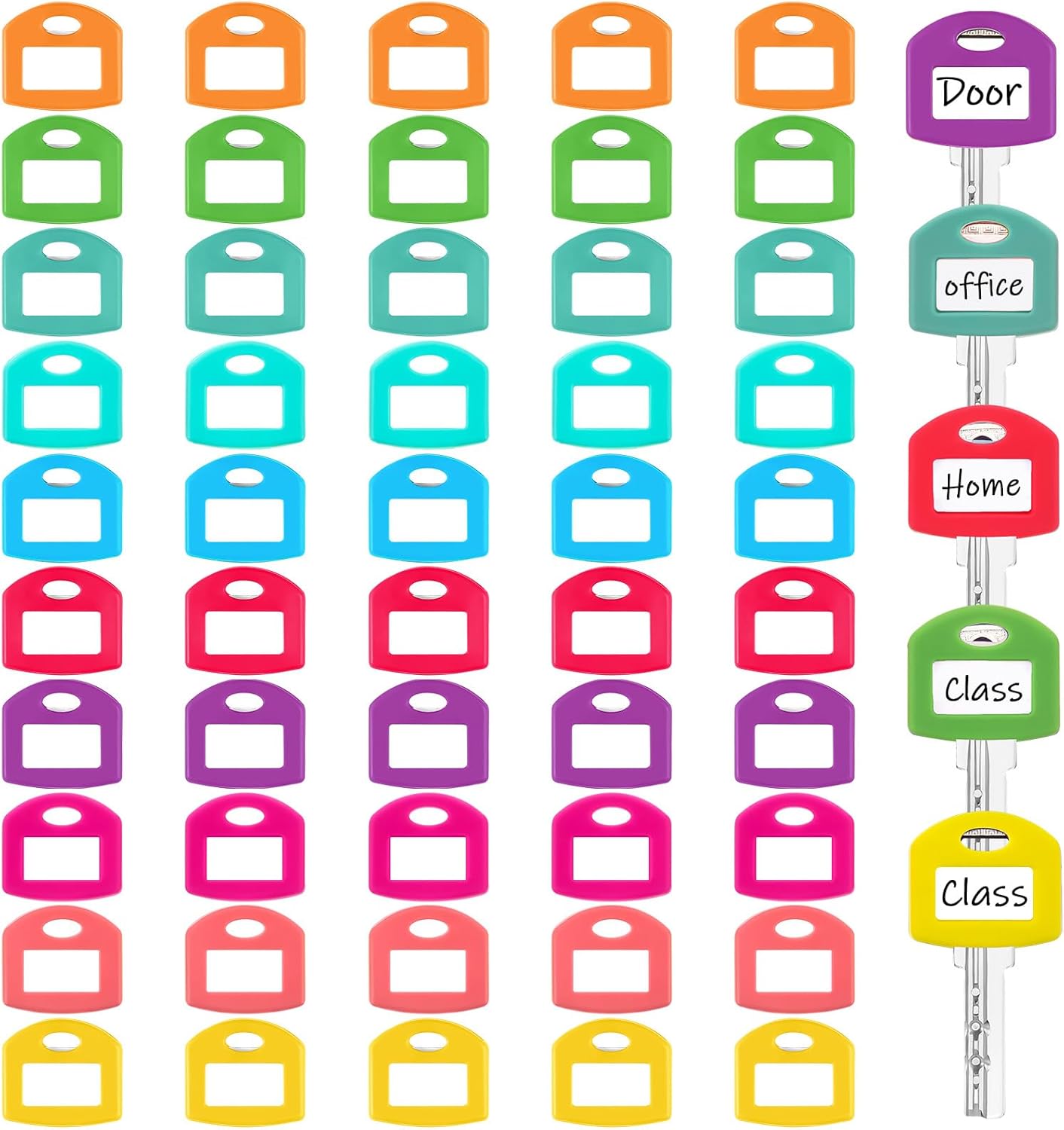 Blulu 50 Pieces Colored Key Tags with Labels 1 Inch Cute Silicone Key Covers Caps Tag with Self Adhesive Stickers for House Classification Organization(Rainbow Color,Square)