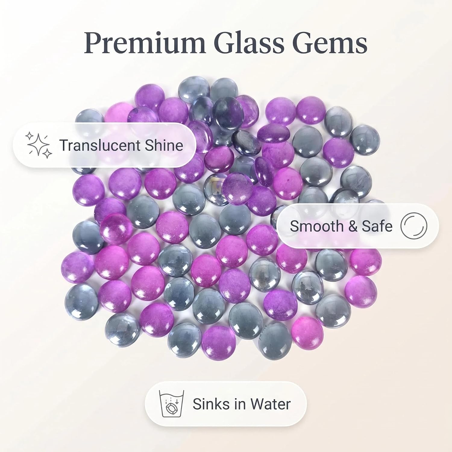 2 LB Glass Gems Pebbles Beads Flat Marbles for Vases,Grey and Purple Mix | Halloween Vase Fillers,Crafts,Home Decor Centerpieces,Party Table Scatters