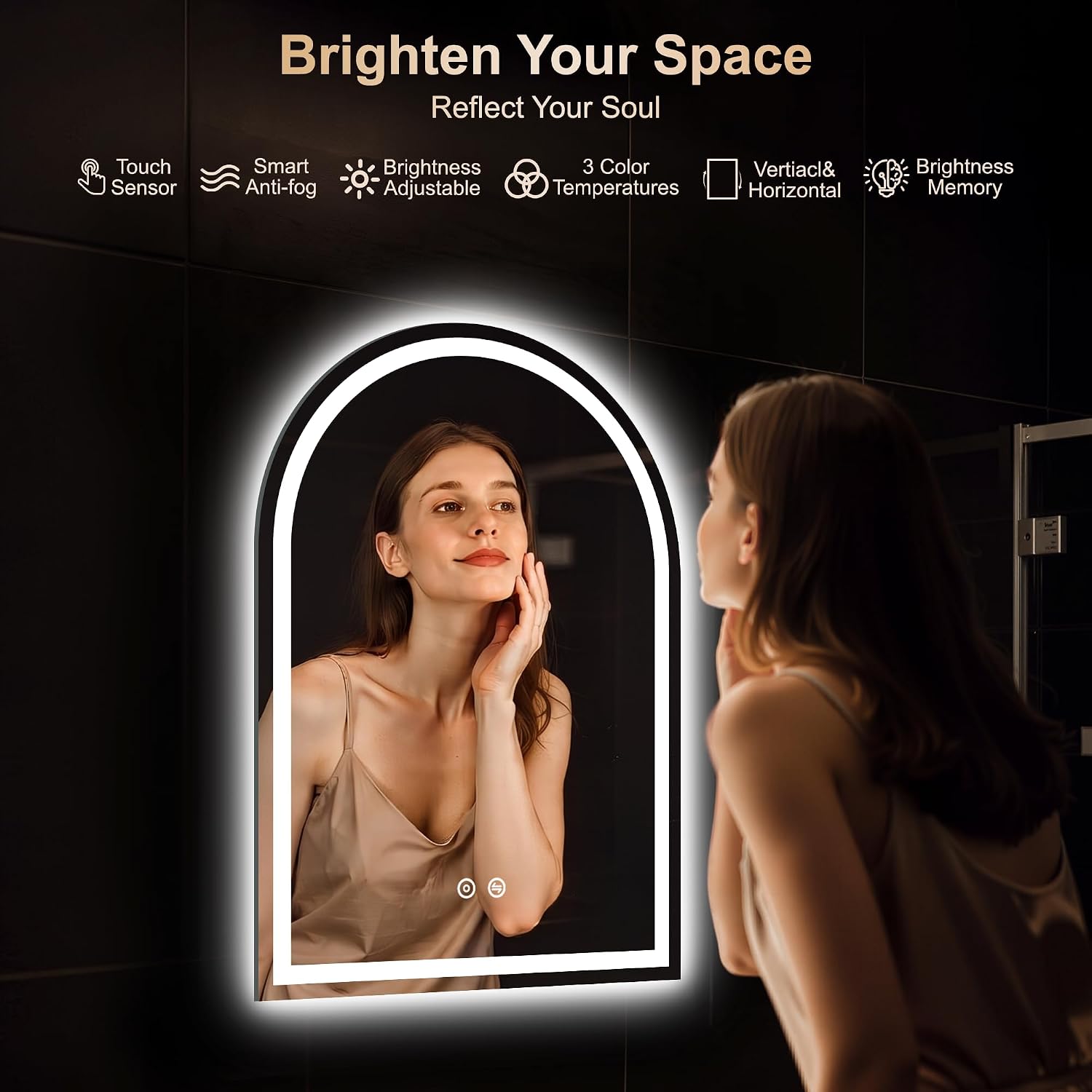 Arched LED Bathroom Mirror with Lights, 28x20 Vanity Mirror